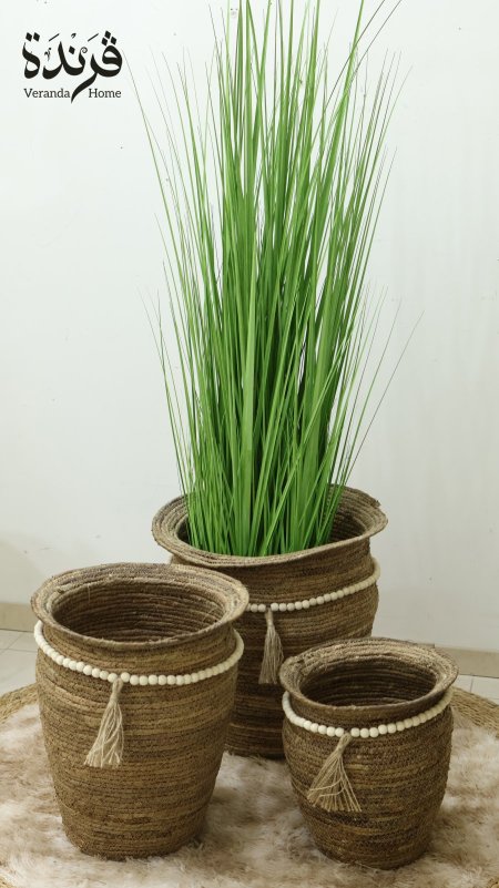 طقم 2 قواوير قش مع مسبحة خشب